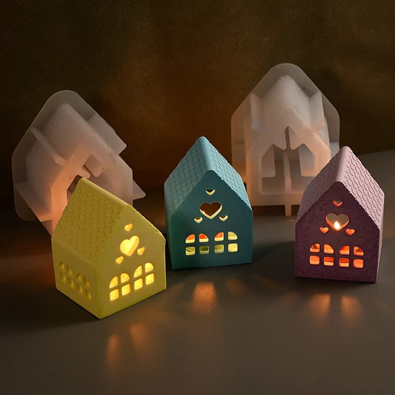 Stampo in Silicone a Forma di Casetta Cuore, Ornamento in Gesso per Candele Profumate a Forma di Casa Cava, Stampo in Resina Fai da Te Fatto a Mano