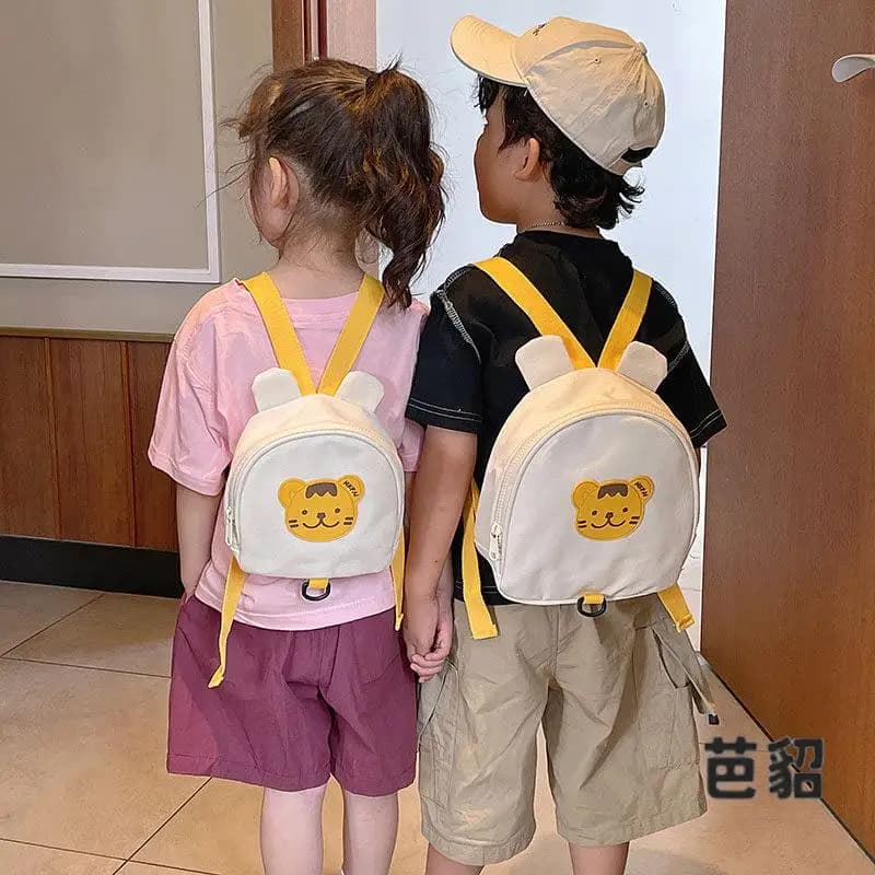 Cute Tiger Baby Backpack for Girls Children's Canvas Double Shoulder Bag Anti-Lost Kindergarten Boys And Girls Trendy Bag