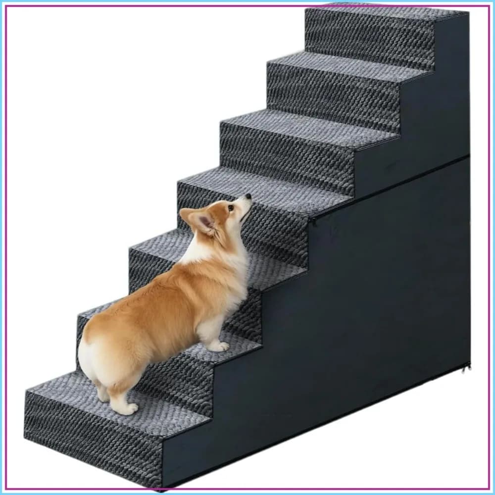 31" H Dog Stairs for Small & Medium Dogs, 7-Step Ramps for High Beds and Couch, Non-Slip Extra Wide Pet Stairs for Old Dogs and Puppy & Cat, Stable & Durable with Machine Washable Cover