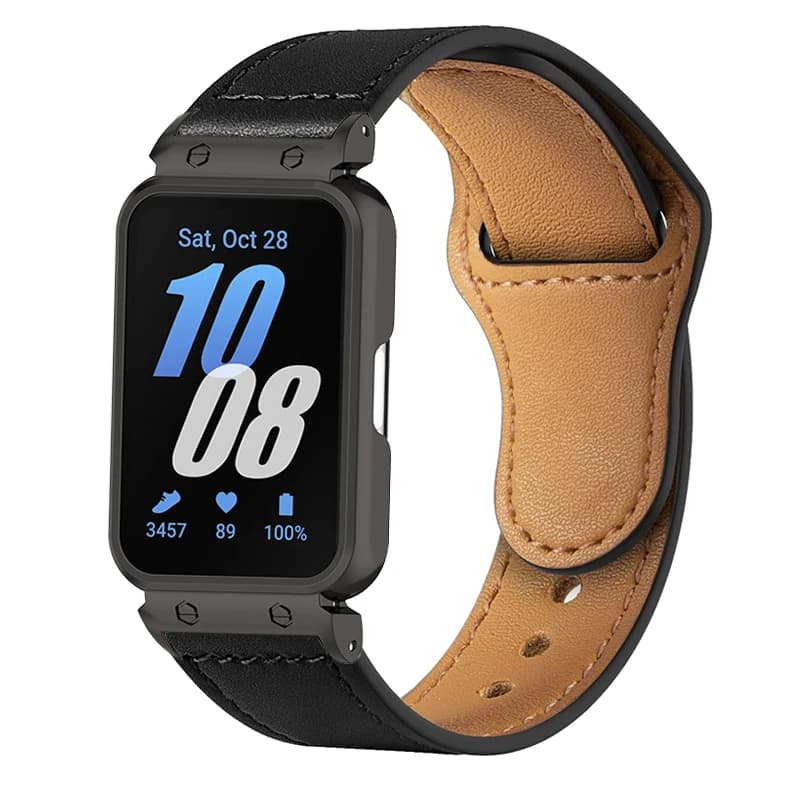 Leather Strap+Metal Case Protector for Samsung Galaxy Fit 3 Watchband for Samsung Galaxy Fit 3 Bracelets Belt Protective Frames
