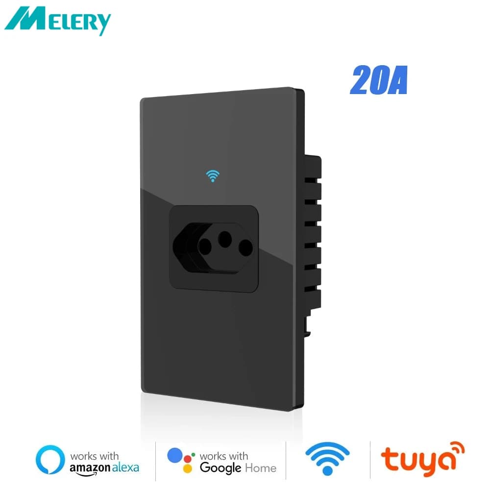 Melery Wifi Smart Tuya Brazil Wall Mounted Track Power Supply Statistics 20A socket Glass panel by Alexa Google Home
