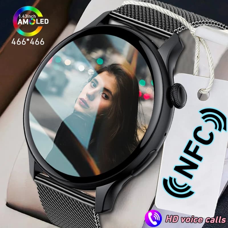 1.43 Inch Smart Watch Women's Screen AMOLED Screen Always Shows Waterproof IP68 Voice Assistant 2023 Bluetooth Call Smartwatch Men
