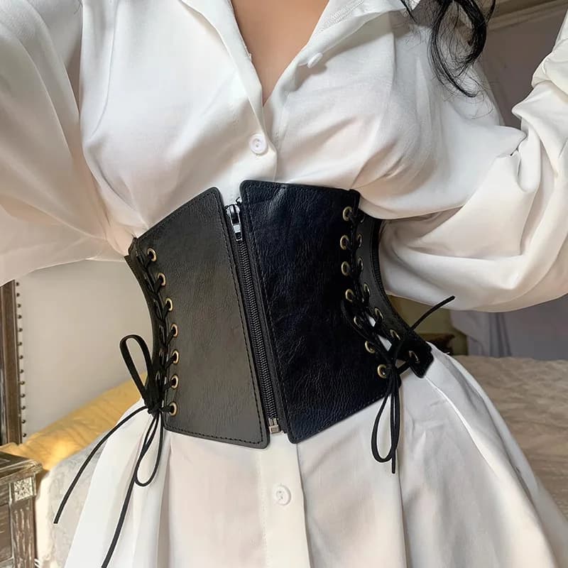 Cintura a corsetto anteriore con lacci per donna Cintura larga punk Cintura dimagrante femminile con corpetto elastico in vita Cintura per abito gotico Hip Hop