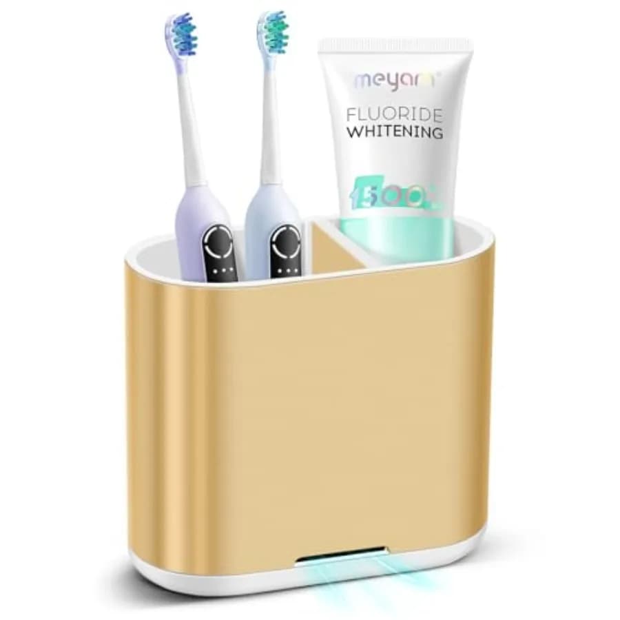 Portaspazzolino e portadentifricio con divisorio per l'organizzazione del piano del bagno, rimovibile per una facile pulizia, spazzolino elettrico
