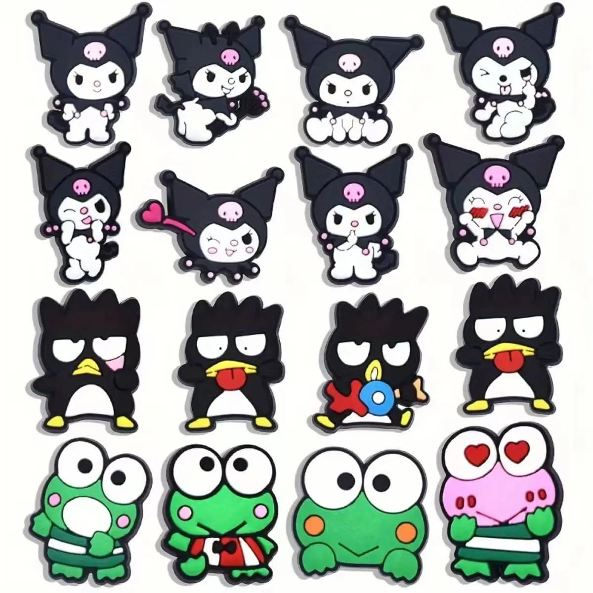 16 pezzi di decorazioni per scarpe della serie Sanrio per sandali, accessori decorativi in PVC per scarpe, ideali come regalo di Natale o compleanno.