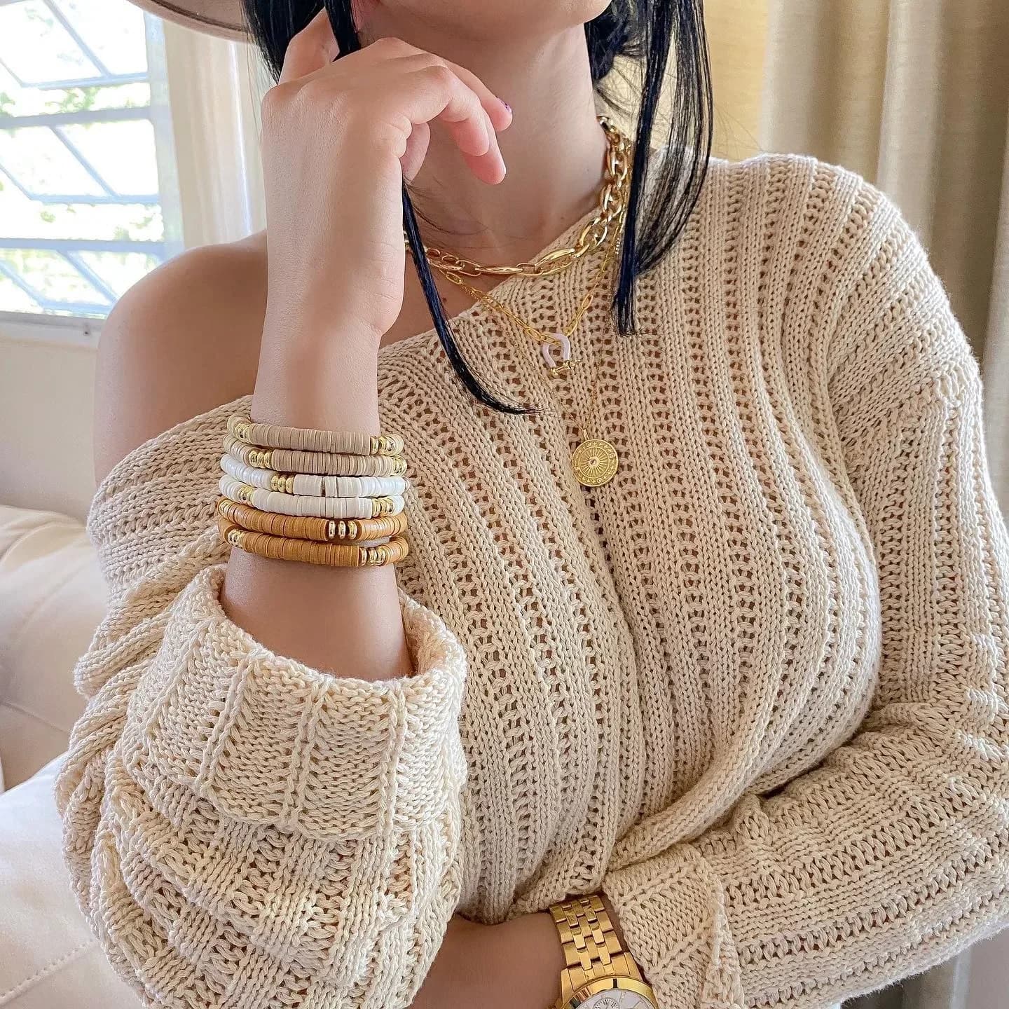 KKBEAD Stacking Heishi Bracelets for Women Autumn and Winter Jewelry Accessories Gold Plated Disc Beads Polymer Clay Pulseras