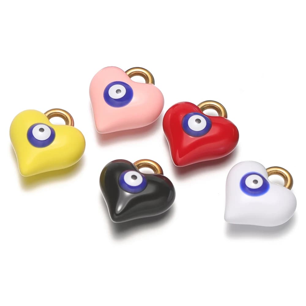 5Pcs Stainless Steel Enamel Heart Eyes Charms for Kids Bracelet Necklace Accessories DIY Women Jewelry Earrings Pendants Making
