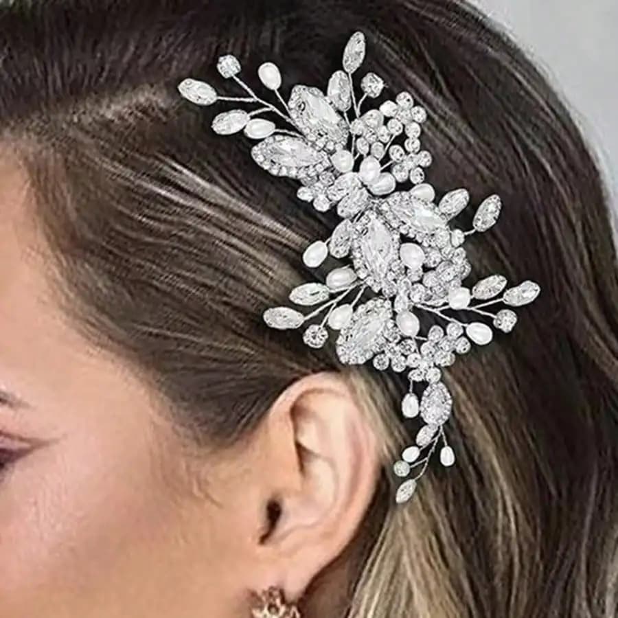 Fermaglio per capelli con perle di cristallo per accessori per capelli da donna per matrimoni e feste nuziali