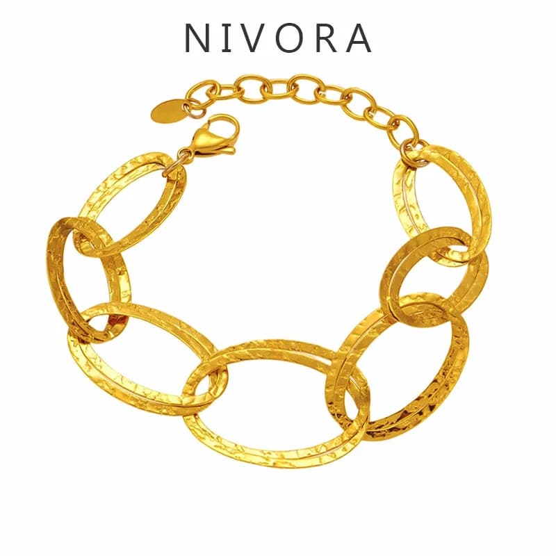 Nivora Minimalismo Braccialetti a catena ovale cava in acciaio inossidabile per le donne Fascino con struttura in metallo Bracciale da polso Gioielli per le vacanze al mare