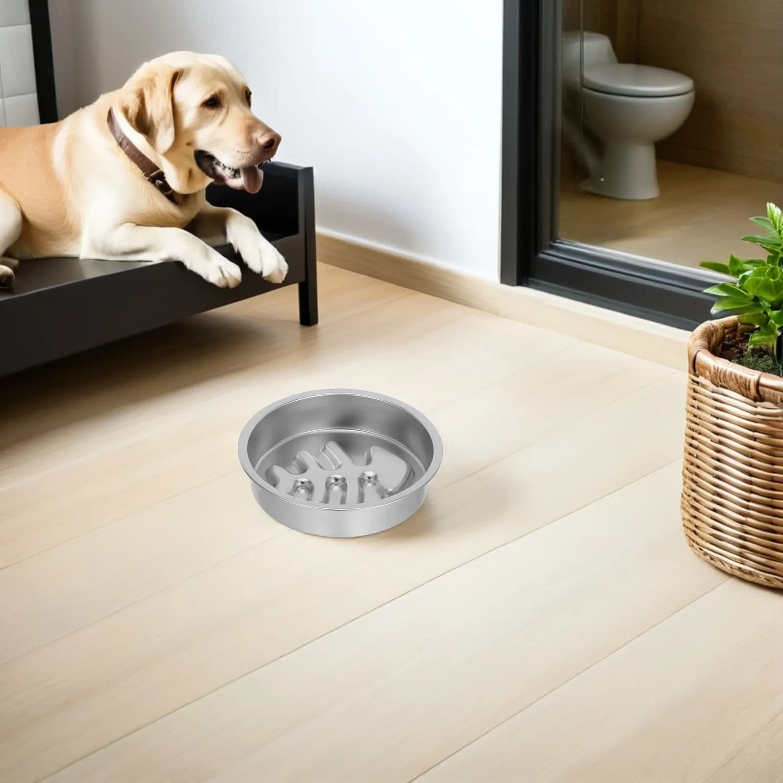Ciotola per Cani in Acciaio Inossidabile con Design a Lisca di Pesce, 7 Zone Antiscivolo, Piatto Puzzle per Alimentazione Lenta, Ciotola per Cibo Lento per Animali Domestici Piccoli e Medi
