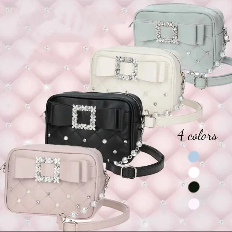 Borsa quadrata piccola con fiocco e diamanti Designer di marca Cintura Design Borsa a tracolla per ragazza con rombo di perle Borsa in morbida pelle Kawaii dolce moda