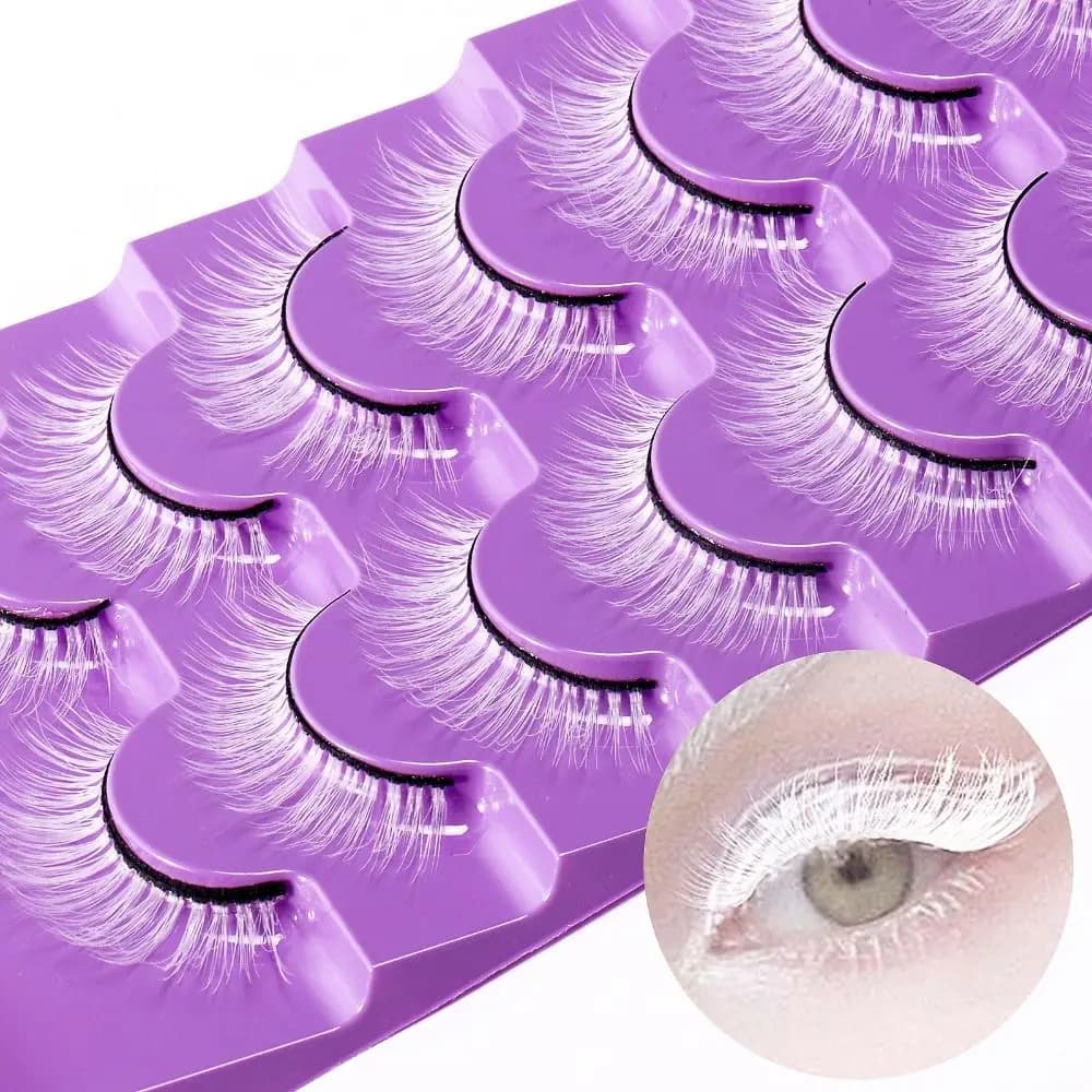 7 Paia di Ciglia Finte Bianche, Extension Riutilizzabili 3D, Ciglia in Fibra Sintetica Voluminose ed Esagerate