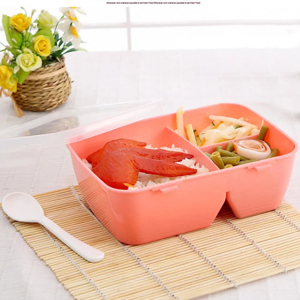 Contenitore per Pranzo Rettangolare in PP di Grado Alimentare con Coperchio Ermetico e Cucchiaio, Lavabile in Lavastoviglie, per Preparazione Pasti Sani