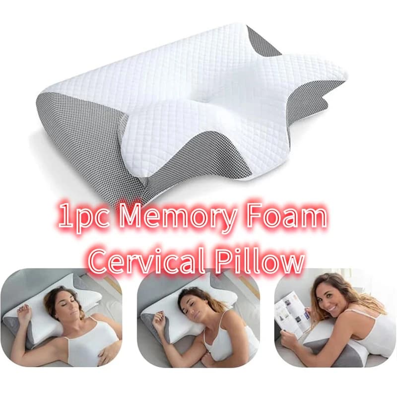 Cuscino Cervicale in Memory Foam 2 in 1, Ergonomico e Ortopedico per Alleviare il Dolore al Collo