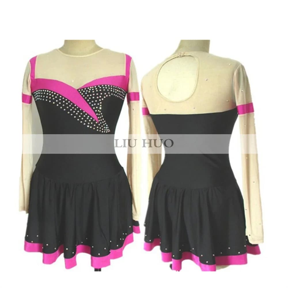LIUHUO Personalizza Donne Ragazza Prestazioni per adulti Ginnastica Concorso Body Costumi Pattinaggio di figura sul ghiaccio Vestito Danza Nero Adolescenti