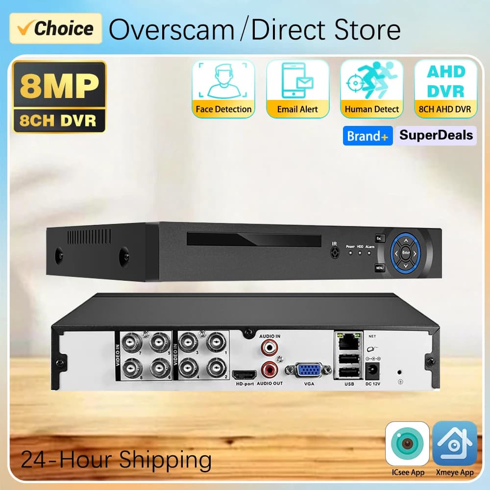 DVR CCTV 8 Canali 4K 8MP 5MP con Rilevamento Volto, Registratore Video Digitale Ibrido per Telecamere AHD CVI TVI CVBS IP, Sistema di Sicurezza Domestica 4 Canali con App XMEYE