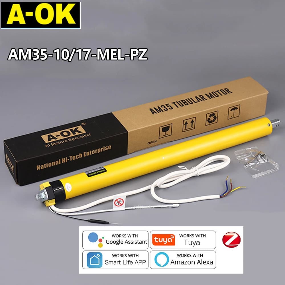 A-OK Tuya Zigbee AM35 10/17 Smart Blinds RF433 Tubular Motor, for 40mm/45mm/47mm/50mm Tube Rolling Shutter, via Alexa Google Hom