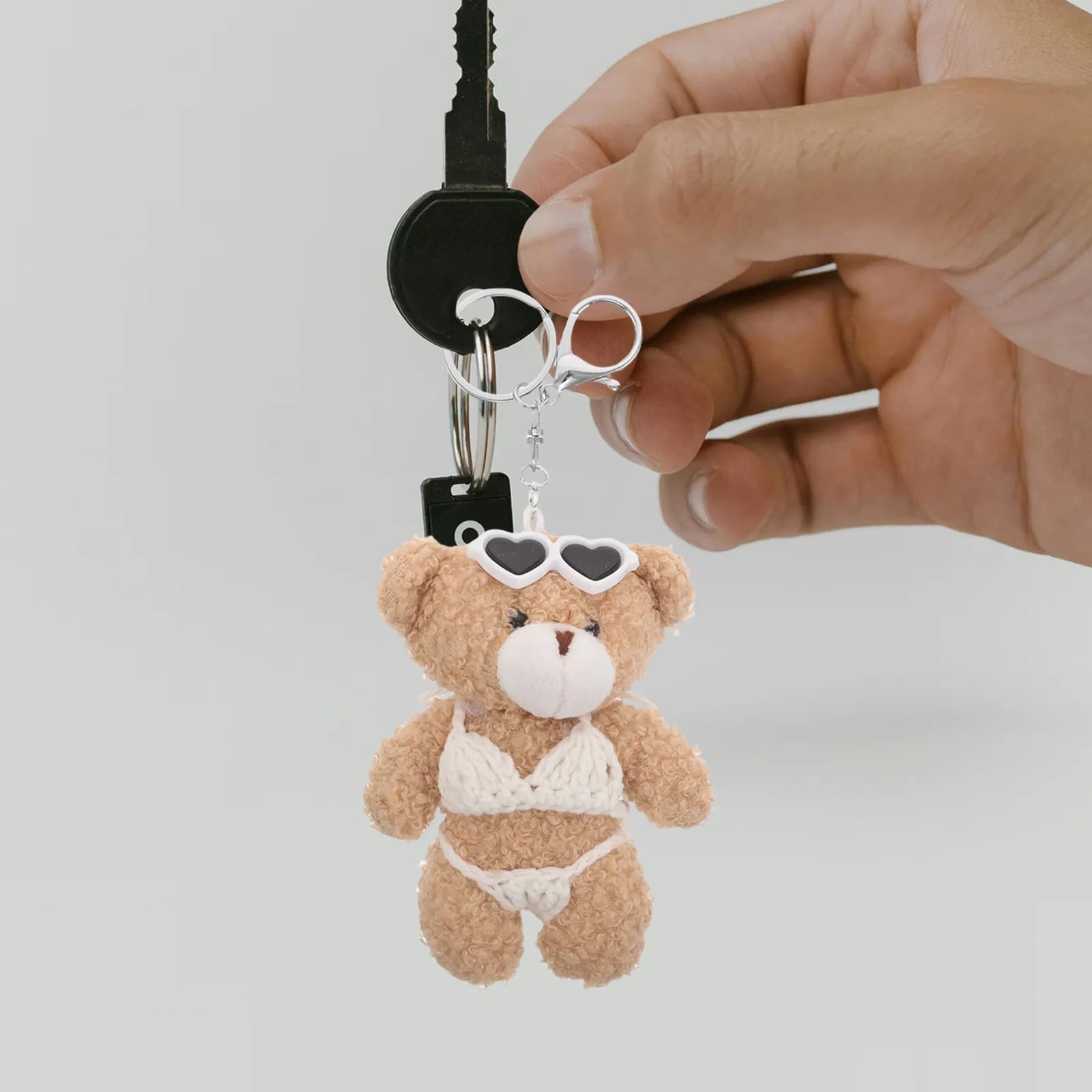 Mini Portachiavi Orsetto Carino con Bikini e Occhiali a Cuore, Morbido Peluche per Borsa Bambine