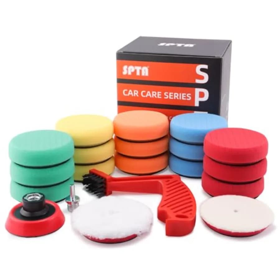 Kit di 20 Tamponi in Schiuma per Lucidatura Auto da 3 Pollici (80mm) con Tamponi in Lana e Spazzola Multifunzionale Compatibile con Lucidatrice per Auto