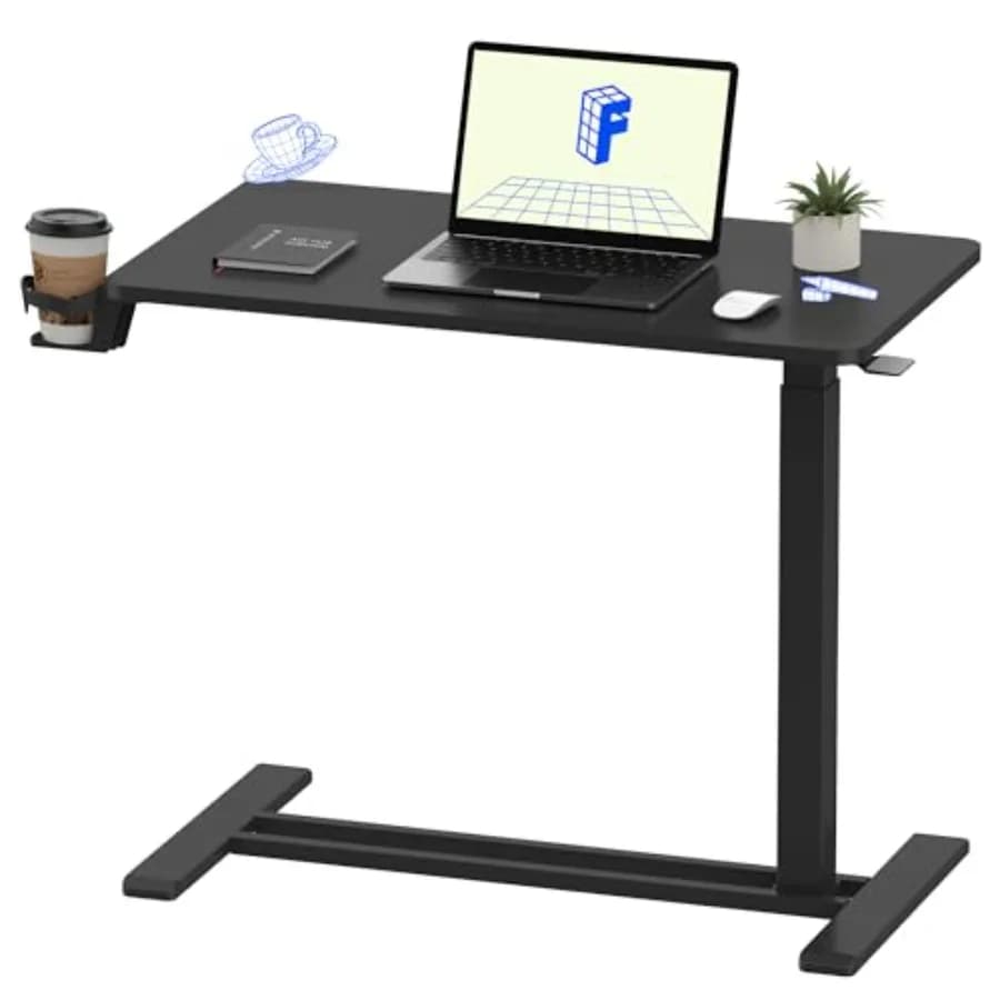 Tavolino da letto regolabile H7 con ruote, scrivania mobile pneumatica, scrivania per laptop, carrello porta computer mobile