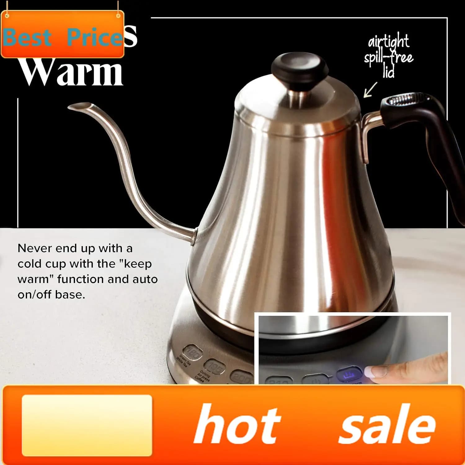 Opault Electric Kettle with Temperature Control - 0.8L Stainless Steel and Plastic Without BPA - Customizable Temperature Presets