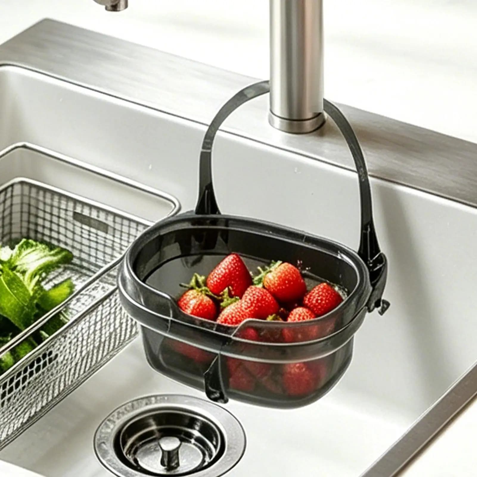 Sink Strainer Basket for Food Waste Faucet Mount Garbage Filter with Push-to-pour Design Large Capacity Kitchen Food Waste