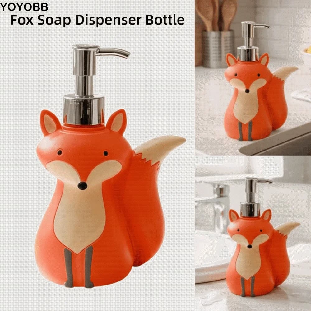 Dispenser di Sapone a Forma di Volpe Carina, Bottiglia Ricaricabile con Erogatore a Pressione, Flacone per Igienizzante Mani con Design Animale da Collezione