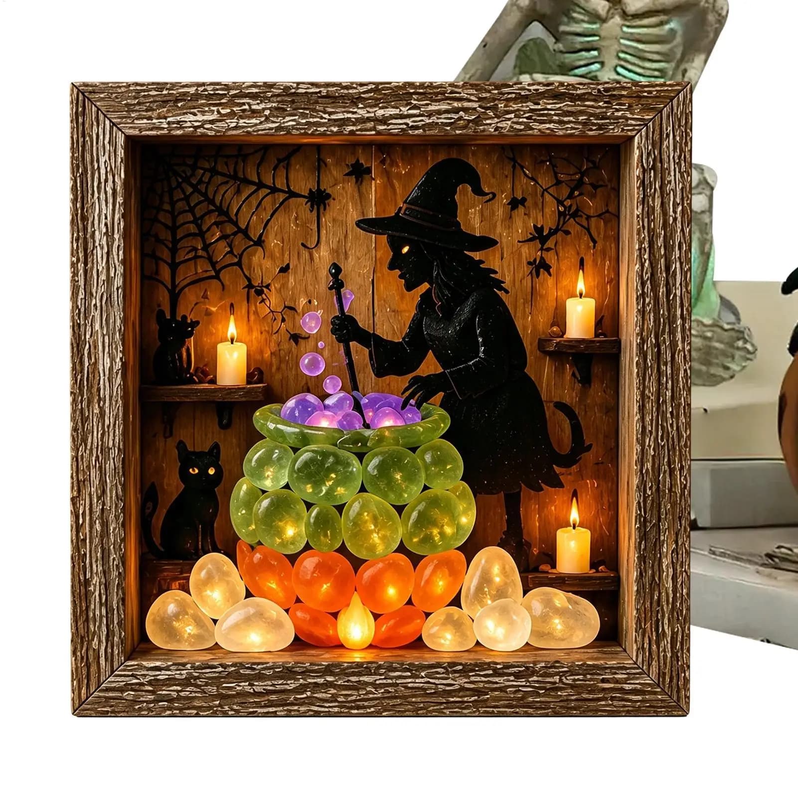 Sea Glass Framed Picture LED Memory Box Desktop Ornament Set 21.5x21.5x3.7cm Lighted Halloween Table Decor For Mantel Dinner