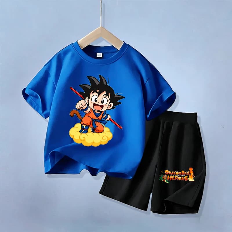 Tuta Sportiva per Bambini Dragon Ball Son Goku, Completo Estivo Anime Cartoon, Set 2 Pezzi Maglietta e Pantaloncini
