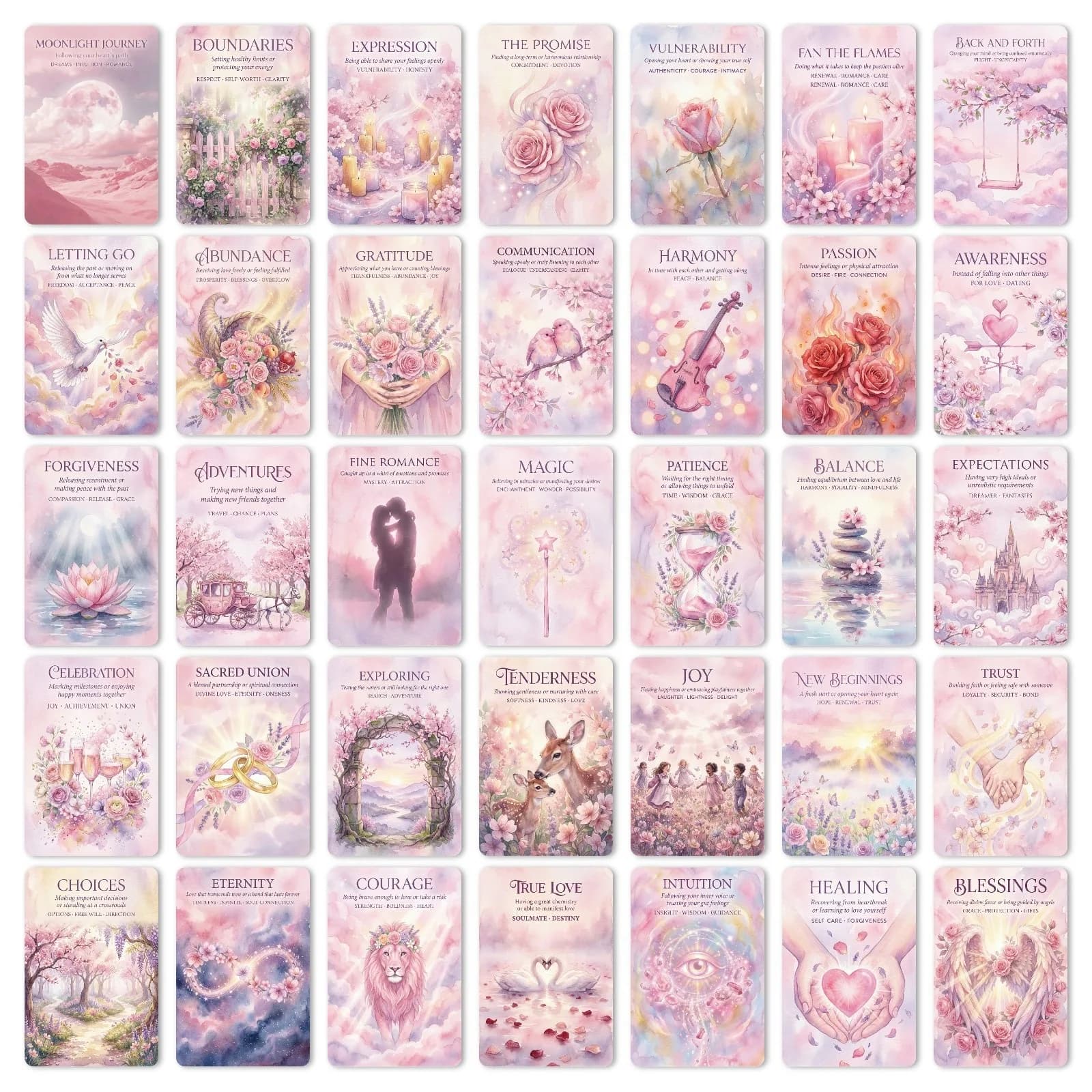 Carte Oracolo Rosa Calde per Riflessione sulla Crescita Personale, Adatte per Collezione e Regalo, 36 Pezzi