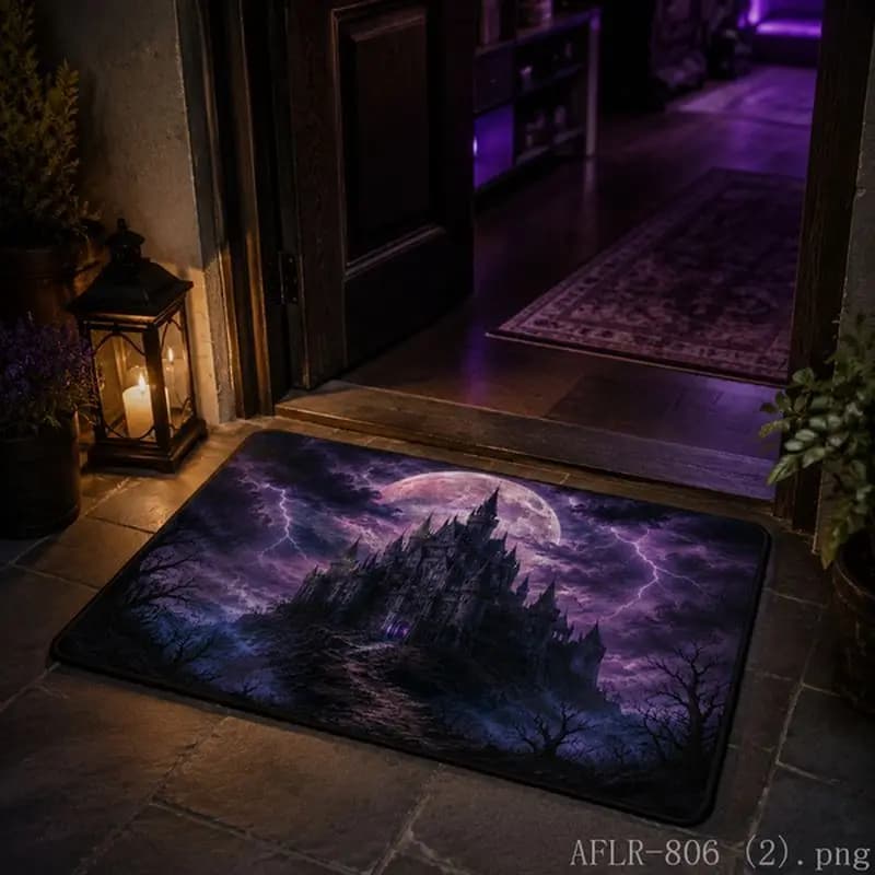 VIKAMA Halloween Black Cat Starry Sky Carpet Pumpkin Moon Non-Slip Rug Entry Door Mat Home Decor