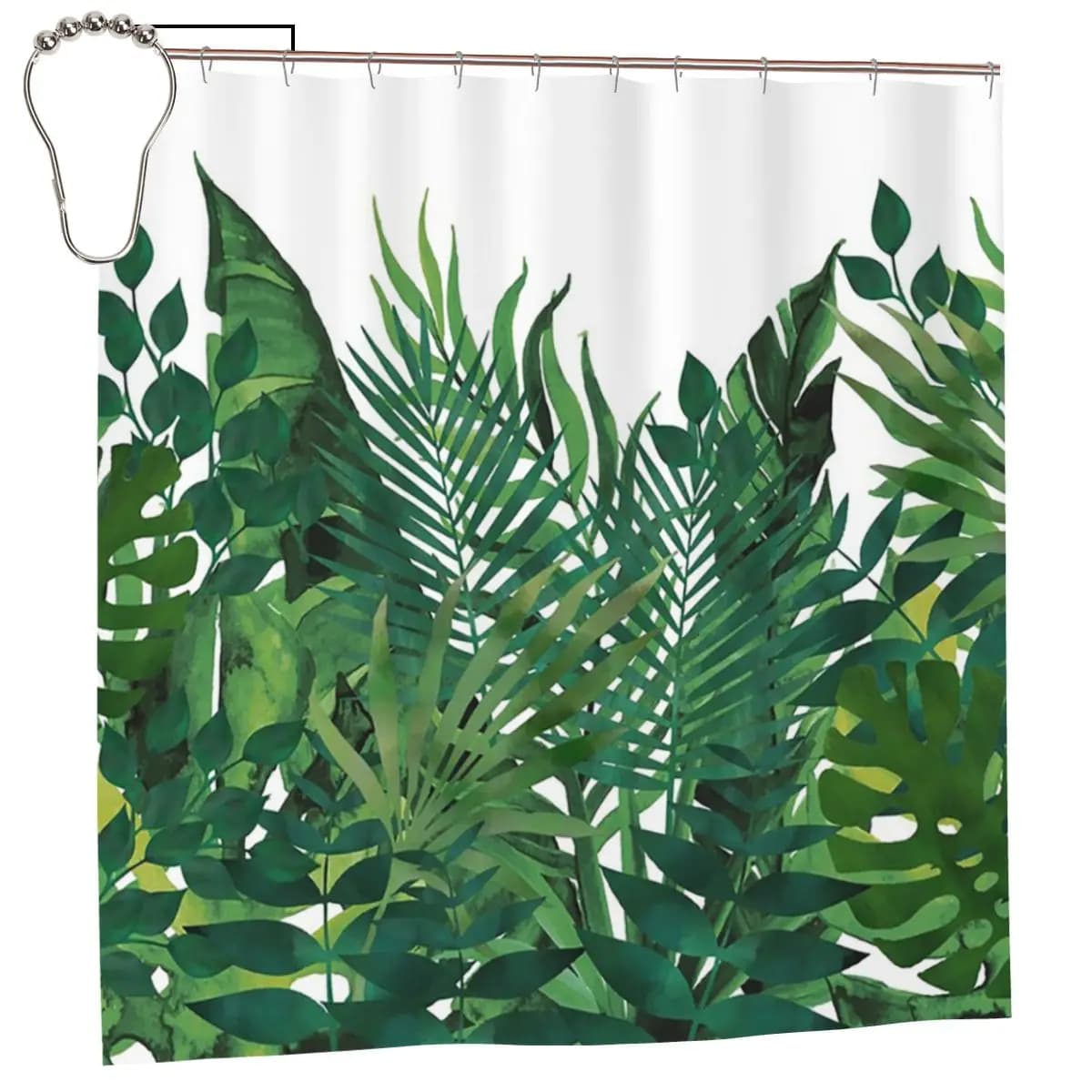 Tende da doccia tropicali con stampe di palme e Hawaii, verdi e bianche, in poliestere impermeabile per bagno, con ganci