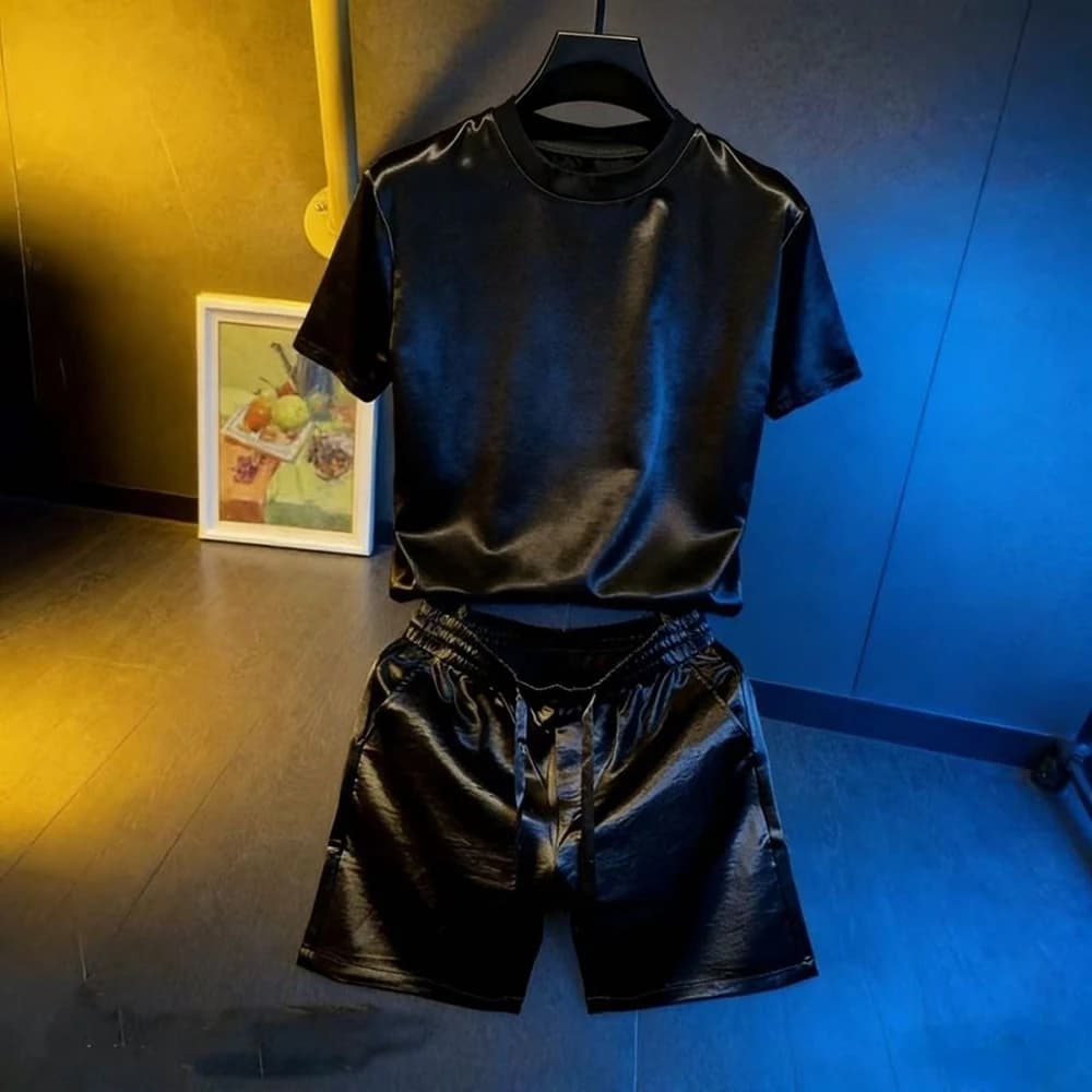 2026 Summer New Men's Solid Color Short-Sleeve Shorts Set American Retro Fashion Trendy Casual Loose Simple Men's Clothing