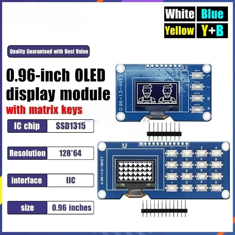 0.96 Inch OLED Display with 4x4 Keyboard Module, SSD1315 128x64 Compatible for DIY Projects and Raspberry Pi
