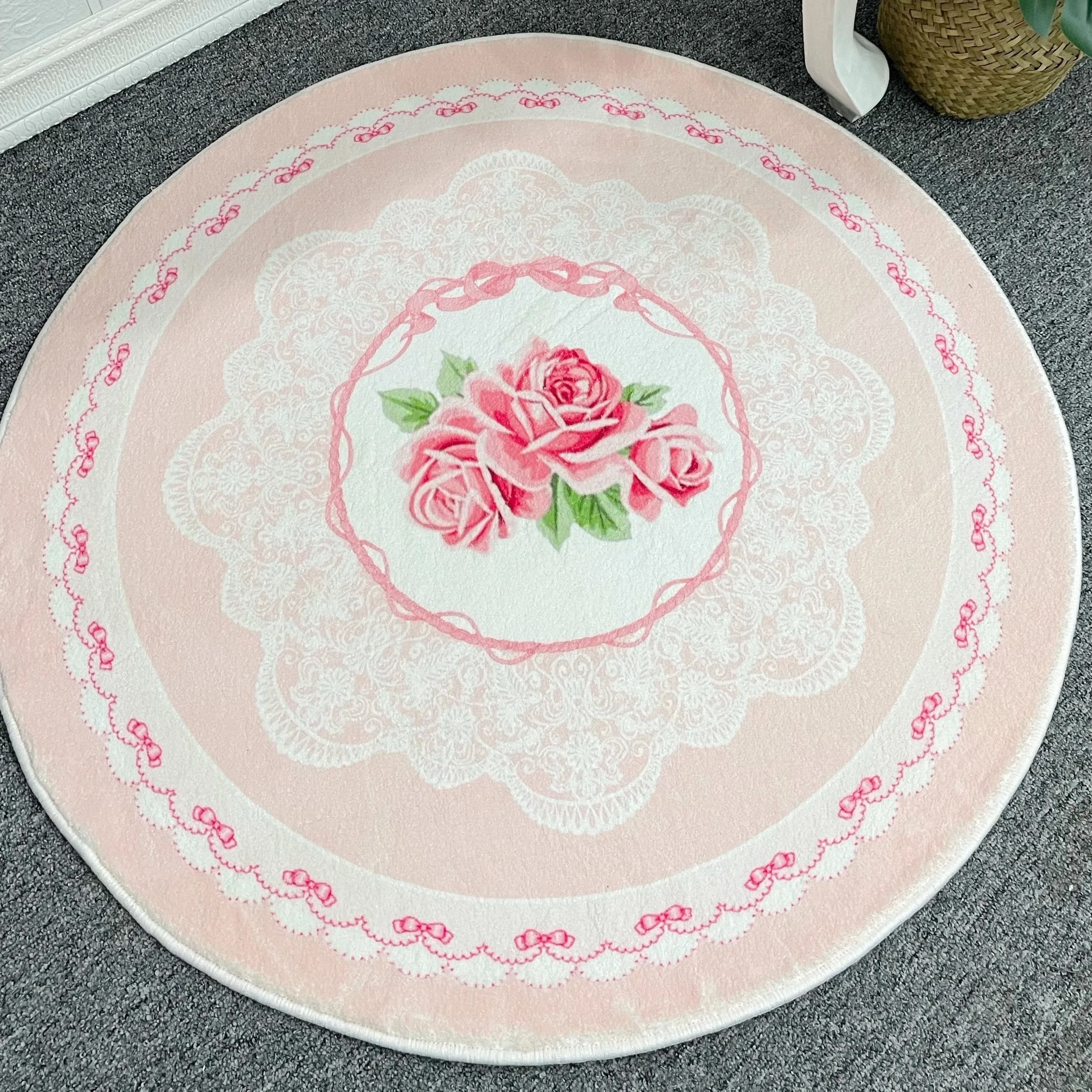 Living Room Decorative Carpet Basket Home Thicken Rugs Chair Floor Mat Bathroom Room Round Floral Pattern Carpet Bedroom Footmat
