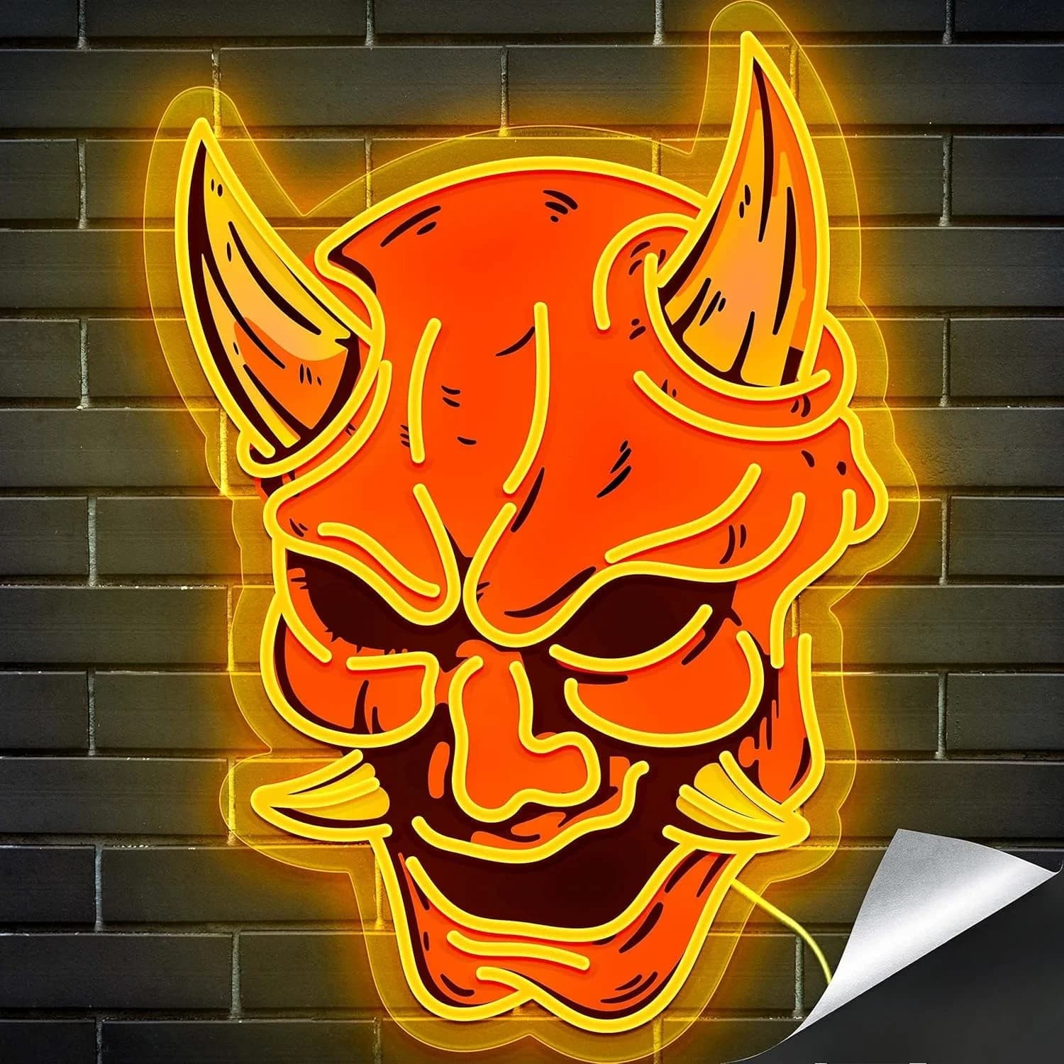 Maschera del Diavolo Arancione, Insegna al Neon LED Dimmerabile, Alimentata via USB, per Feste di Halloween, Bar a Tema Horror, Decorazione per Stanze, Regalo per Ragazzi
