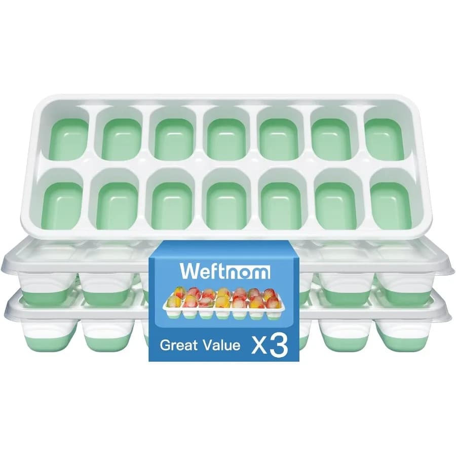 Vassoio per cubetti di ghiaccio con coperchio Confezione da 3 vassoi per ghiaccio in silicone a sgancio facile per congelatore Stampi per cubetti di ghiaccio impilabili per bevande Cocktail Whiey C