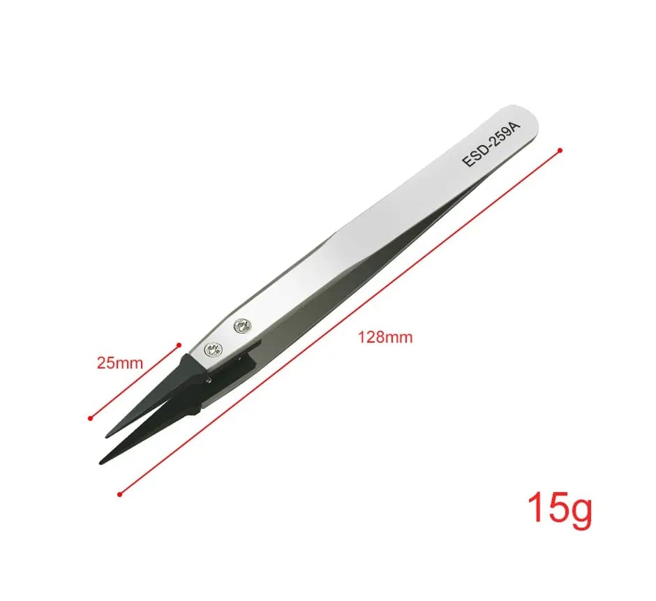 1PCS of ESD Anti-Static Precision Tweezers - Anti-Static Tips, Heavy-Duty Metal Construction Suitable for Electronics