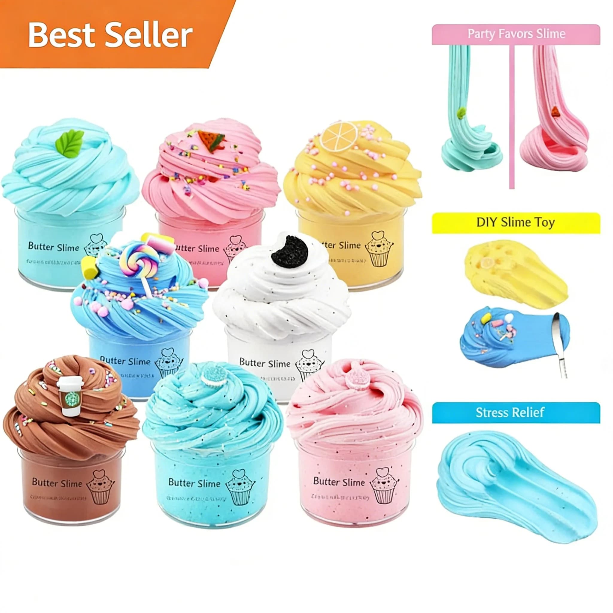Set di 12 slime al burro in barattoli rotondi da 50 ml, argilla morbida in gomma, giocattoli antistress per bambini, regali di compleanno fai da te per ragazzi e ragazze