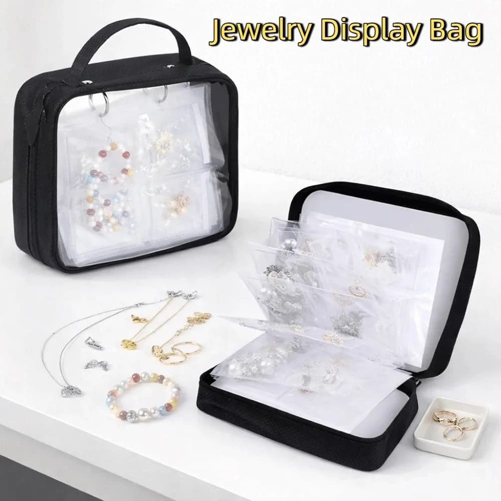 Portable Large Capacity Clear PVC Jewelry Organizer Dust-proof Sealed Jewelry Display Bag with Zipper Earring Holder For Home