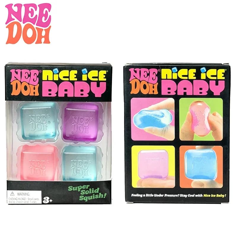 Schylling Needoh Mini Nice Ice Baby 4 Pack Fidger Sensory Toy Teenie Ice Cube Maltose Slow Rebound Anxiety Relief Squeeze Balls