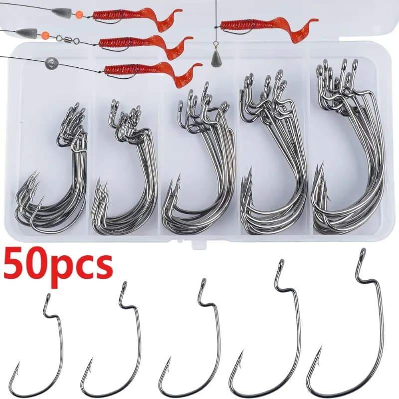 50 Pz/scancer Ami Fishing Set Jig Manovella Stainless Steel Spindle Wide Gap Offset Amo Fishing Soft Worm Sea Hook Rear Accessories