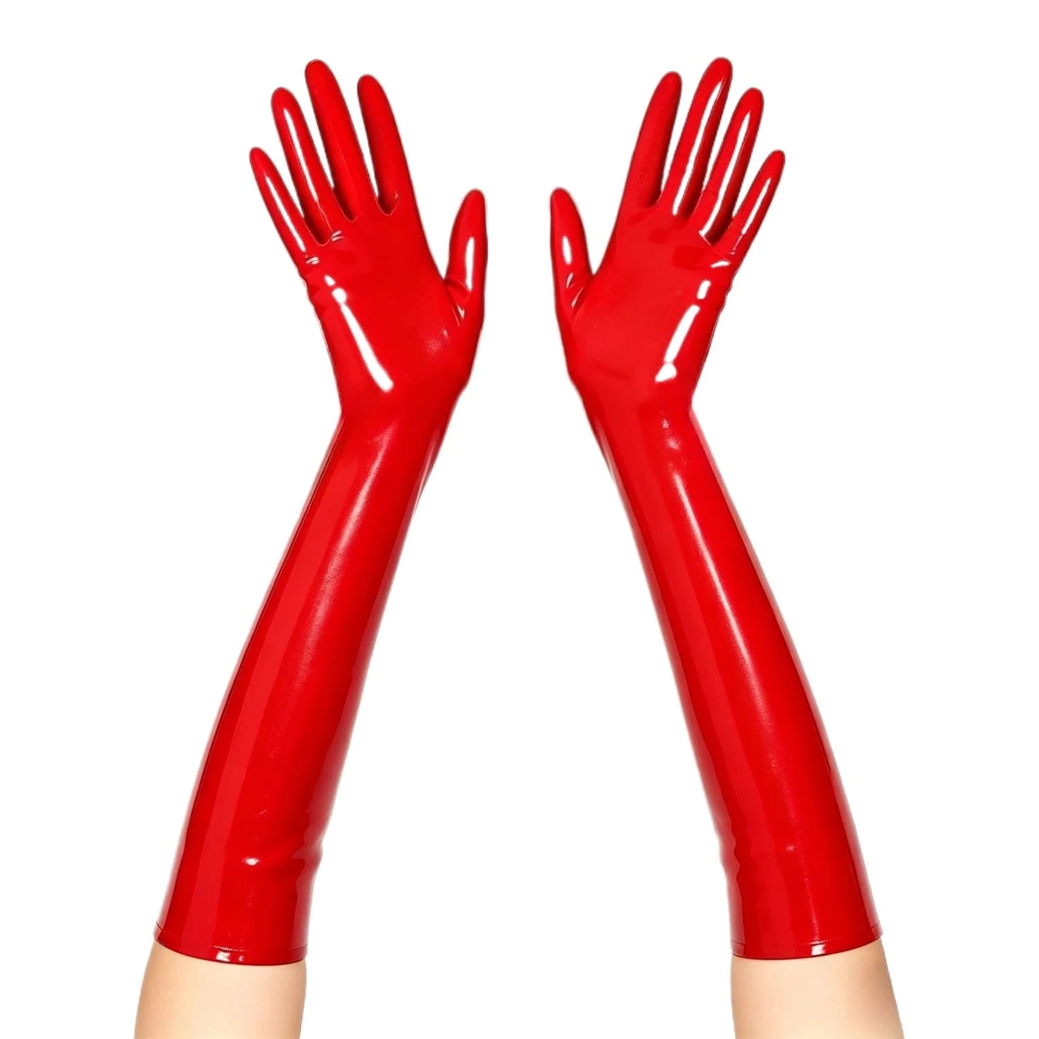 Guanti lunghi in lattice rosso unisex per festival e abiti da club