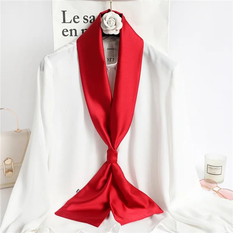 Sciarpa Lunga in Seta Rossa Tinta Unita da Donna, Foulard in Raso di Seta per Capelli e Collo, 14*145CM, Fasce per Capelli, Nastro Semplice per Borsa, Accessorio da Donna