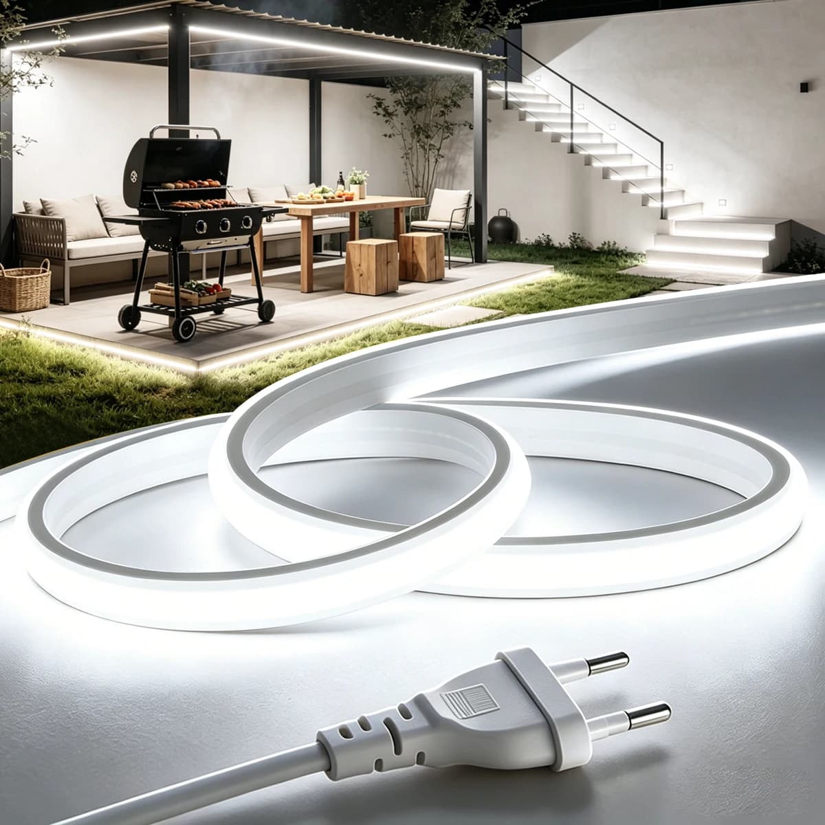220V Cob LED Strip Light Super Bright European Standard Plug Switch Embedded Living Room Grille Ceiling TV Background Wall Decor