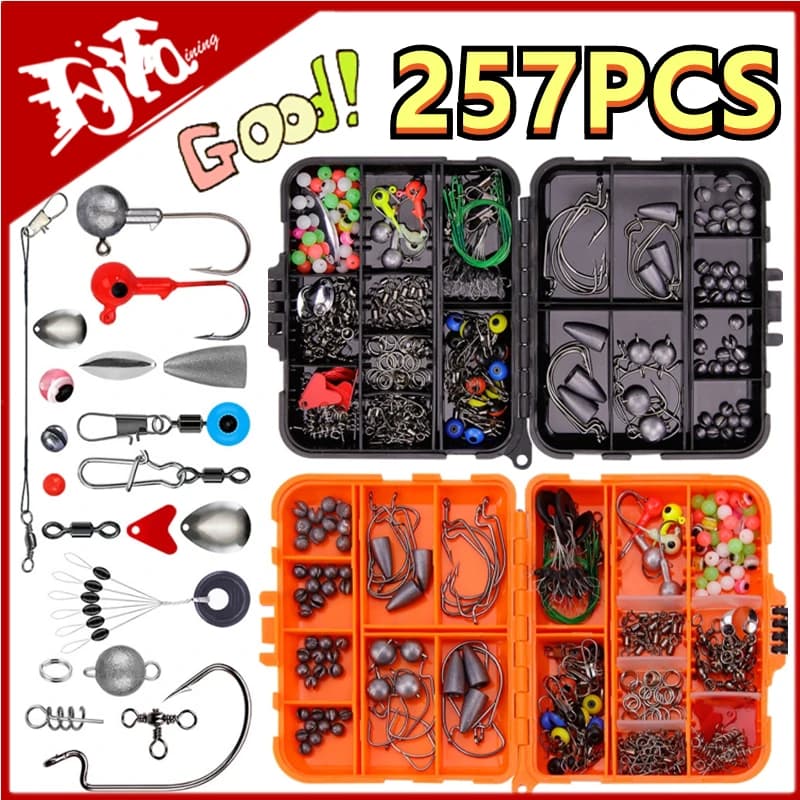 New 257 Pz/set Fishing Accessories Kit Set With Scratch Hooks Zavorra Weight For Carpa Exhaust Ice Rich Winter Accessories Face Box