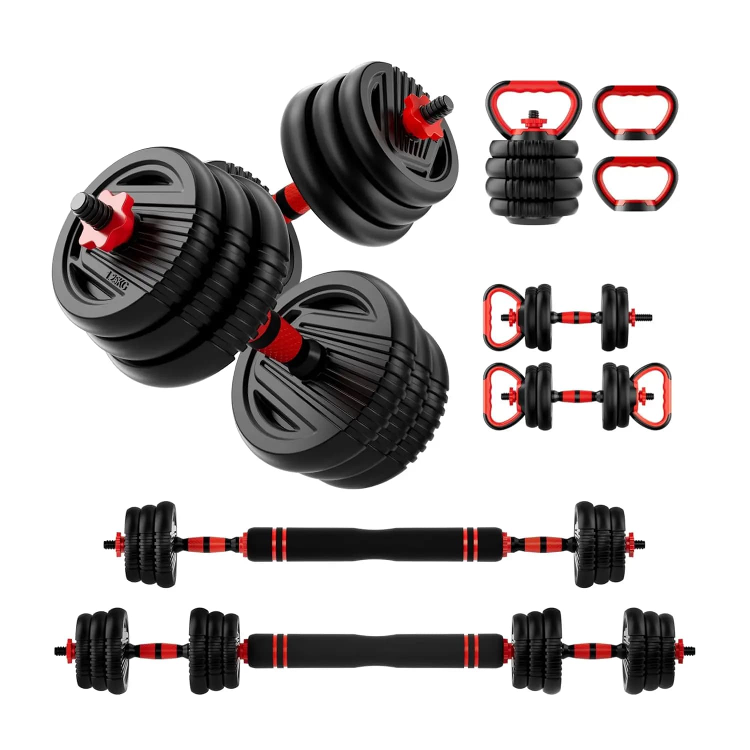 Adjustable Dumbbell 20-90lbs with Connector 5 in 1 Barbell Kettlebell Push Up Stand Weight Plate Home Gym, Customized