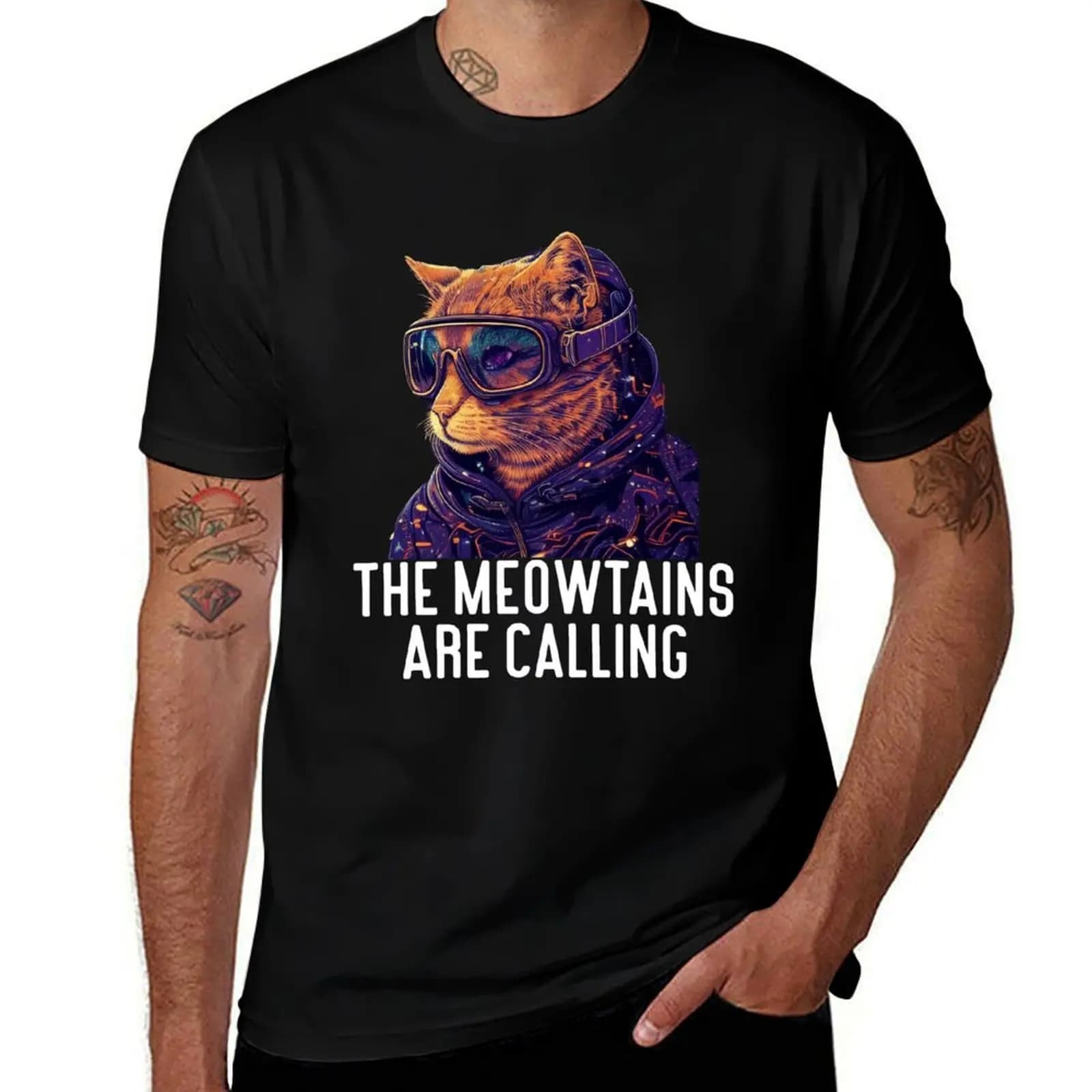 Skiing The meowtains are calling - Cat ski goggles skiing T-Shirt Lightweight Hiking T-Shirt