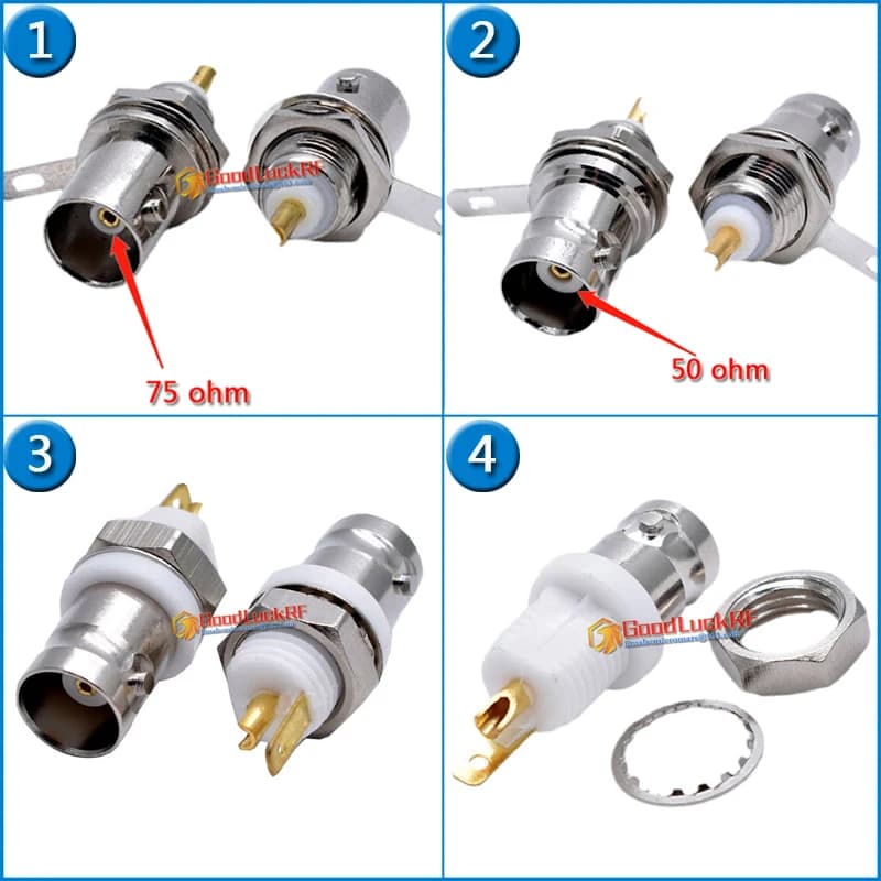 Q9 BNC Femmina O-ring Paratia Rondella Dado Spina tazza di saldatura Pannello di saldatura BNC-KYD 50ohm 75ohm Adattatore connettore RF