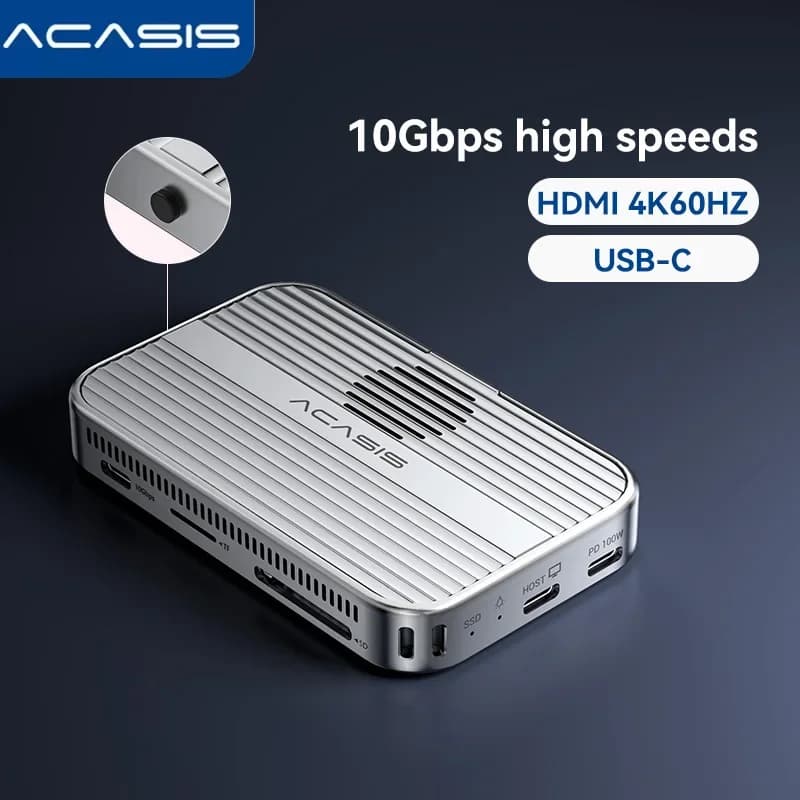 Custodia SSD USB-C Acasis per iPhone 17/17 Pro | Archiviazione esterna M.2 NVMe per laptop Mac/Windows, adattatore magnetico per trasferimento a 10 Gbps